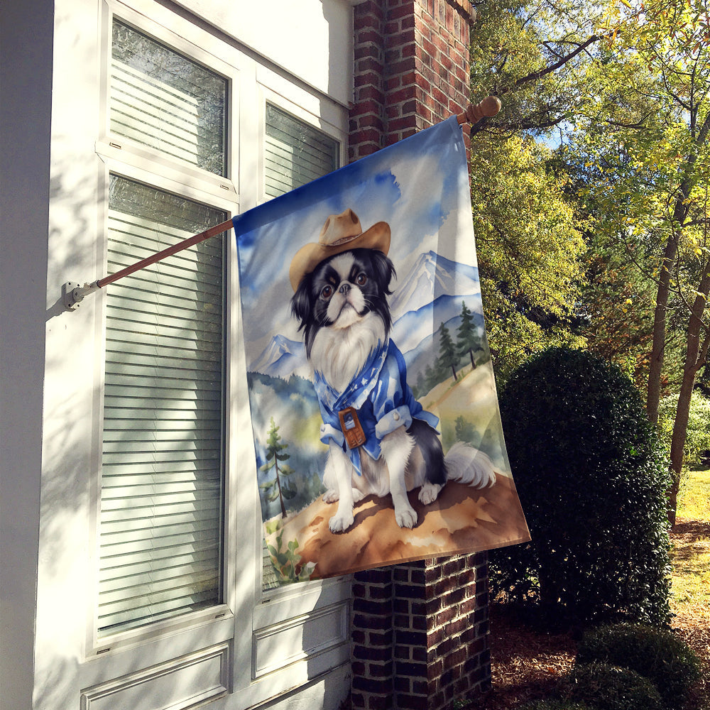 Japanese Chin Cowboy Welcome House Flag 28x40 Porch Sleeve Pole Decorative Outside Yard Banner Artwork Wall Hanging, Polyester