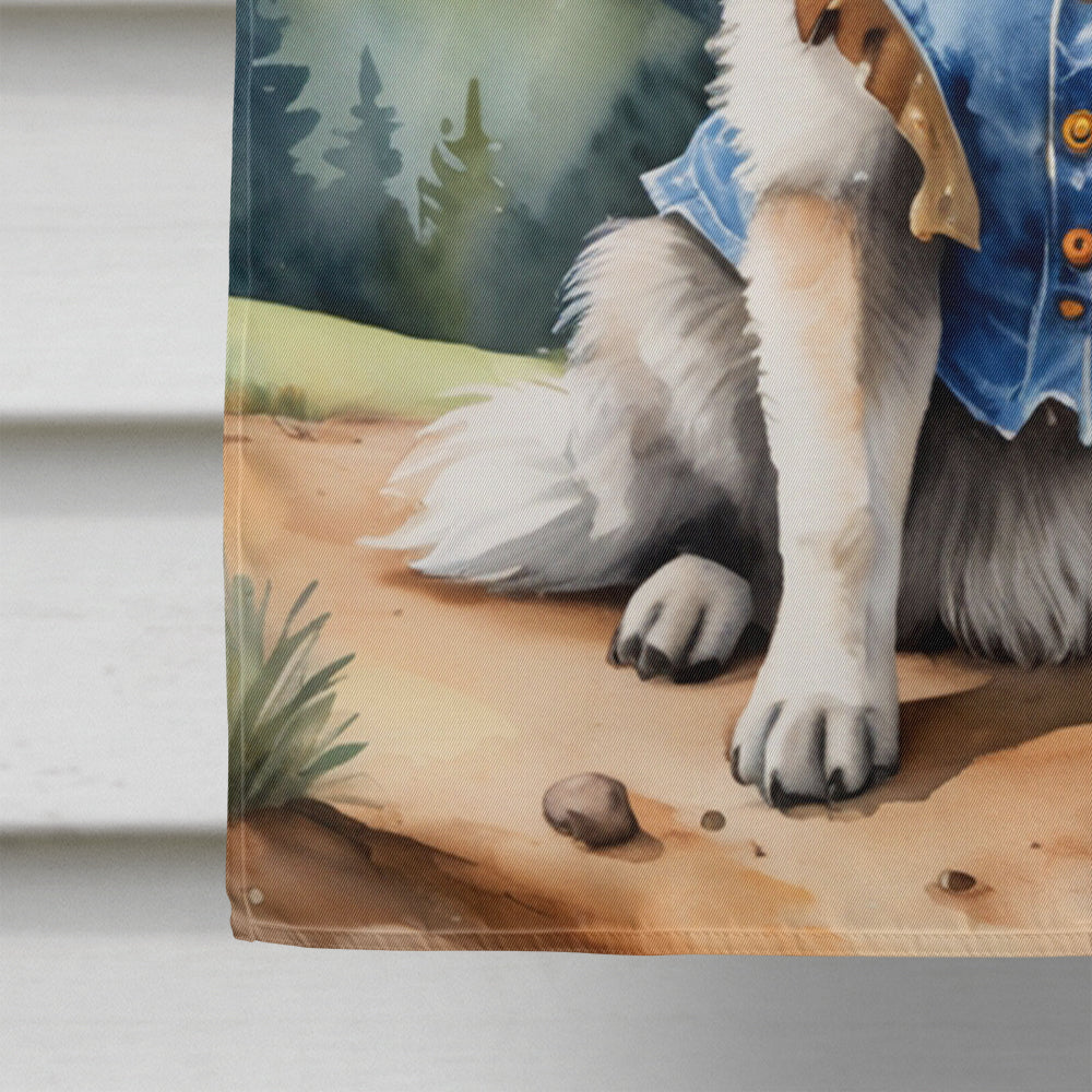 Keeshond Cowboy Welcome House Flag 28x40 Porch Sleeve Pole Decorative Outside Yard Banner Artwork Wall Hanging, Polyester