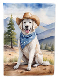 Kuvasz Cowboy Welcome House Flag 28x40 Porch Sleeve Pole Decorative Outside Yard Banner Artwork Wall Hanging, Polyester