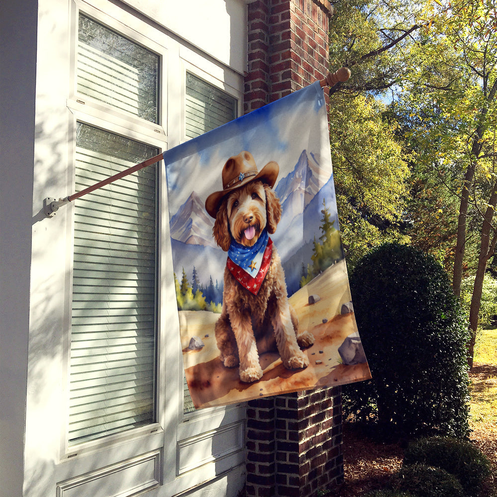 Labradoodle Cowboy Welcome House Flag 28x40 Porch Sleeve Pole Decorative Outside Yard Banner Artwork Wall Hanging, Polyester