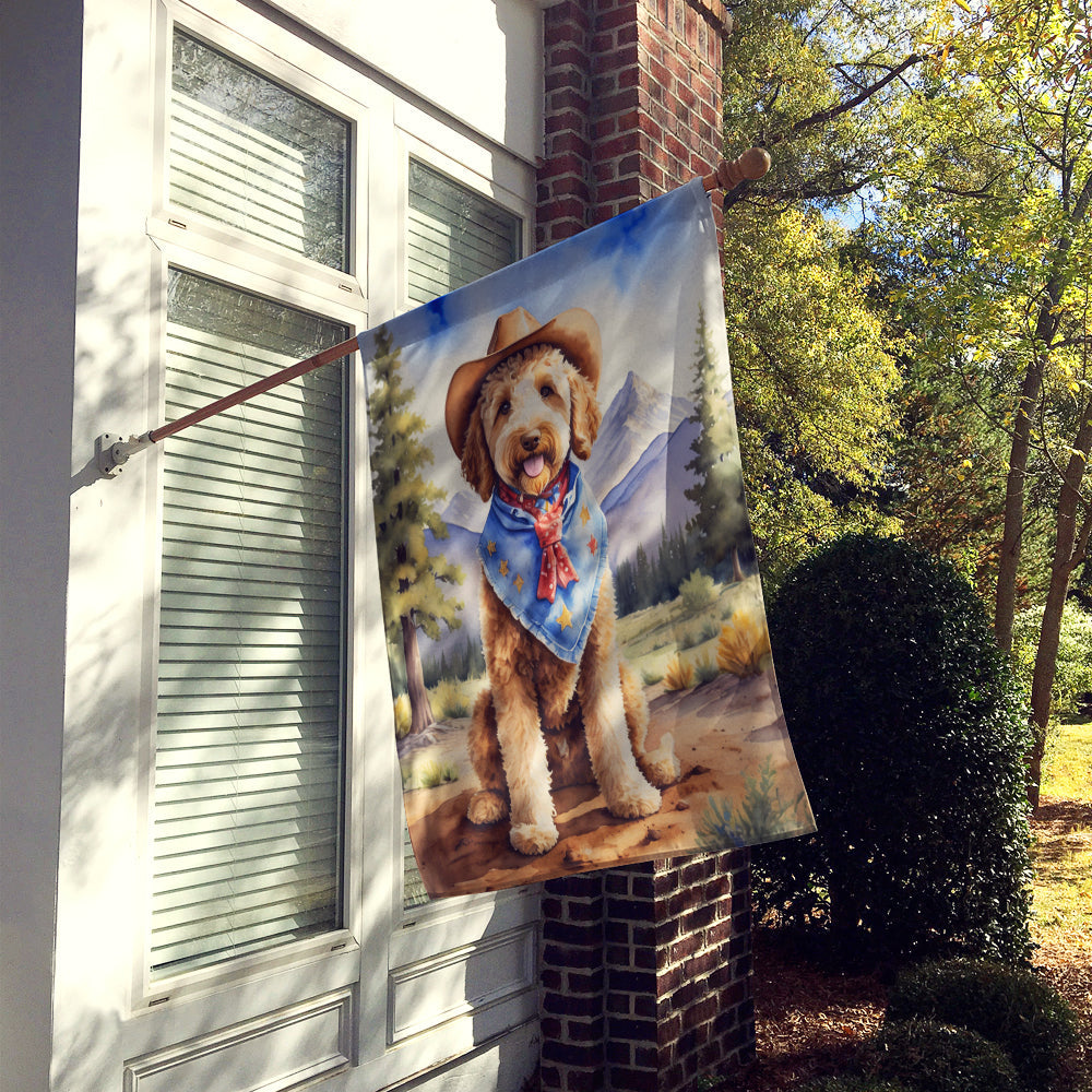 Labradoodle Cowboy Welcome House Flag 28x40 Porch Sleeve Pole Decorative Outside Yard Banner Artwork Wall Hanging, Polyester