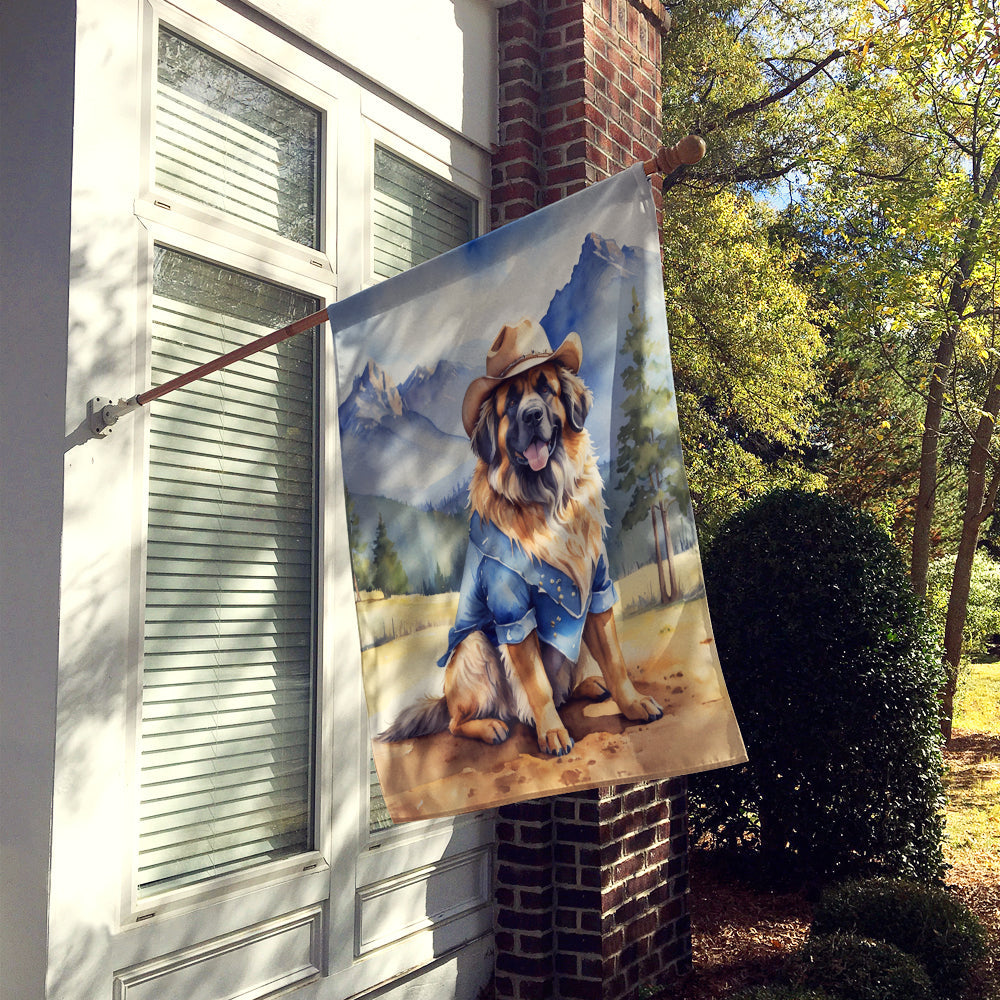 Leonberger Cowboy Welcome House Flag 28x40 Porch Sleeve Pole Decorative Outside Yard Banner Artwork Wall Hanging, Polyester