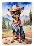 Miniature Pinscher Cowboy Welcome House Flag 28x40 Porch Sleeve Pole Decorative Outside Yard Banner Artwork Wall Hanging, Polyester