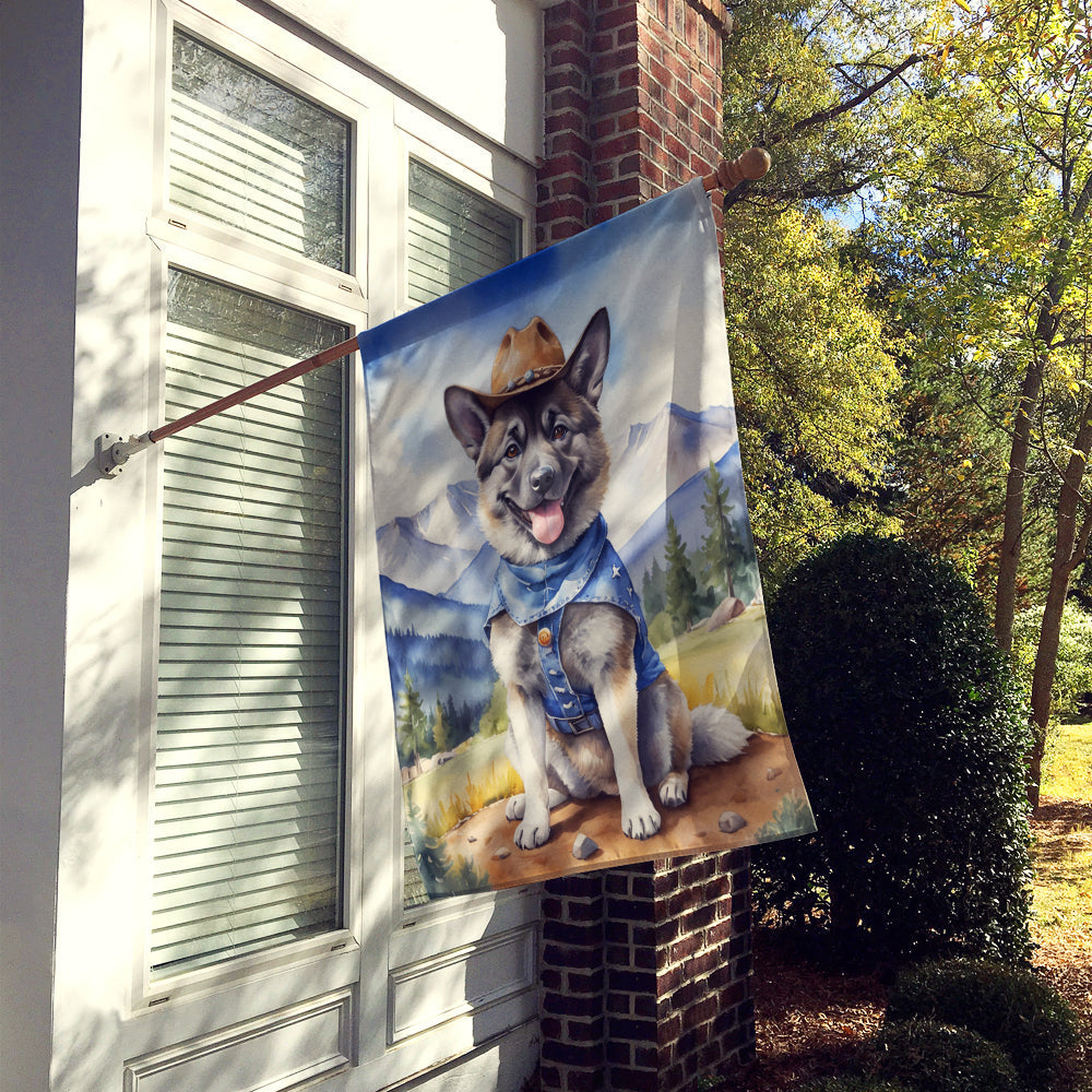 Norwegian Elkhound Cowboy Welcome House Flag 28x40 Porch Sleeve Pole Decorative Outside Yard Banner Artwork Wall Hanging, Polyester