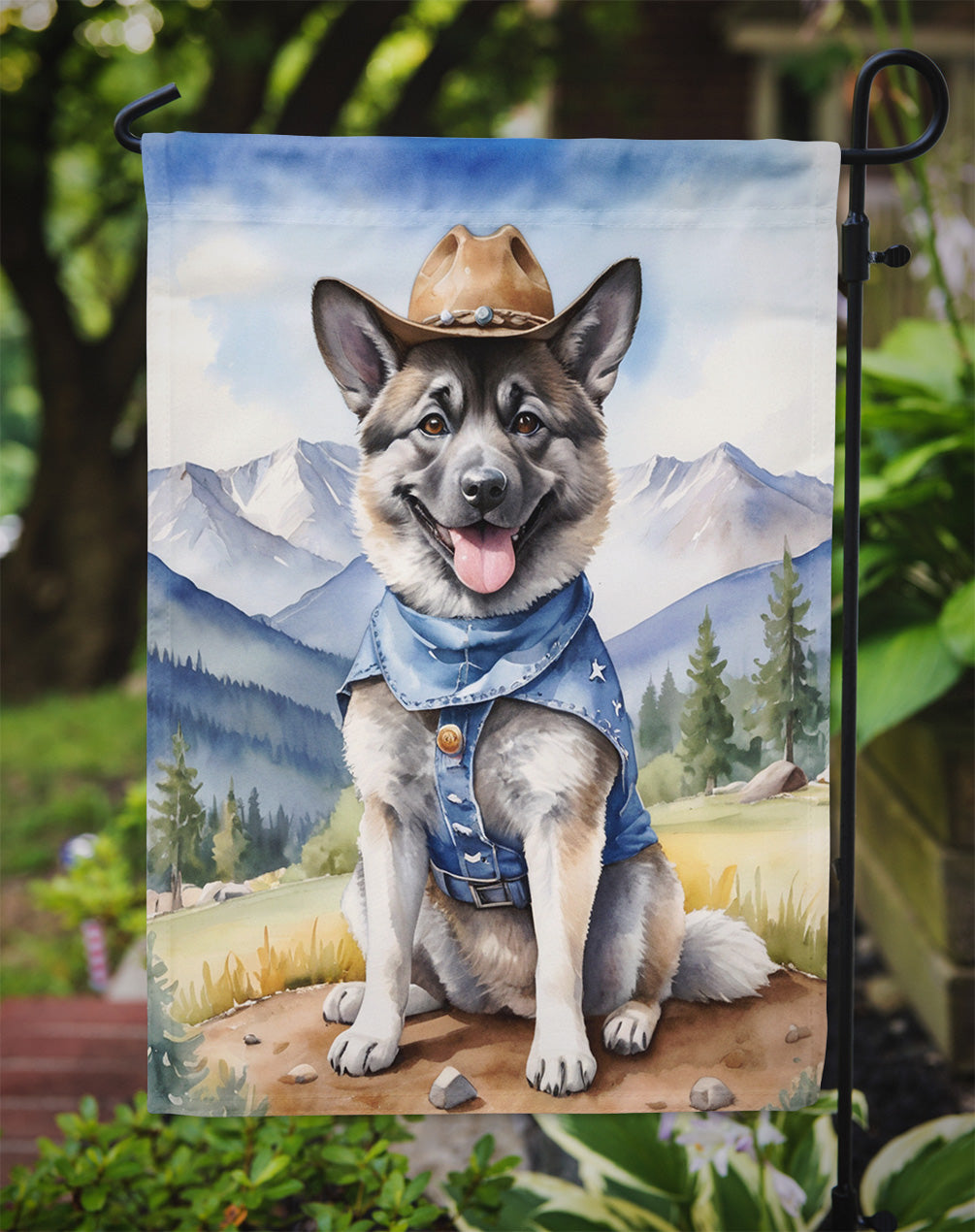 Norwegian Elkhound Cowboy Welcome Garden Flag Mailbox Decorative Yard Banner Outside Patio Artwork for Flower Beds, Garden Size, Multicolor