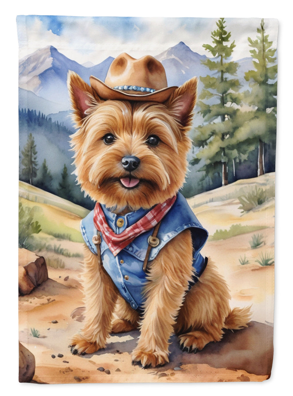 Norwich Terrier Cowboy Welcome House Flag 28x40 Porch Sleeve Pole Decorative Outside Yard Banner Artwork Wall Hanging, Polyester