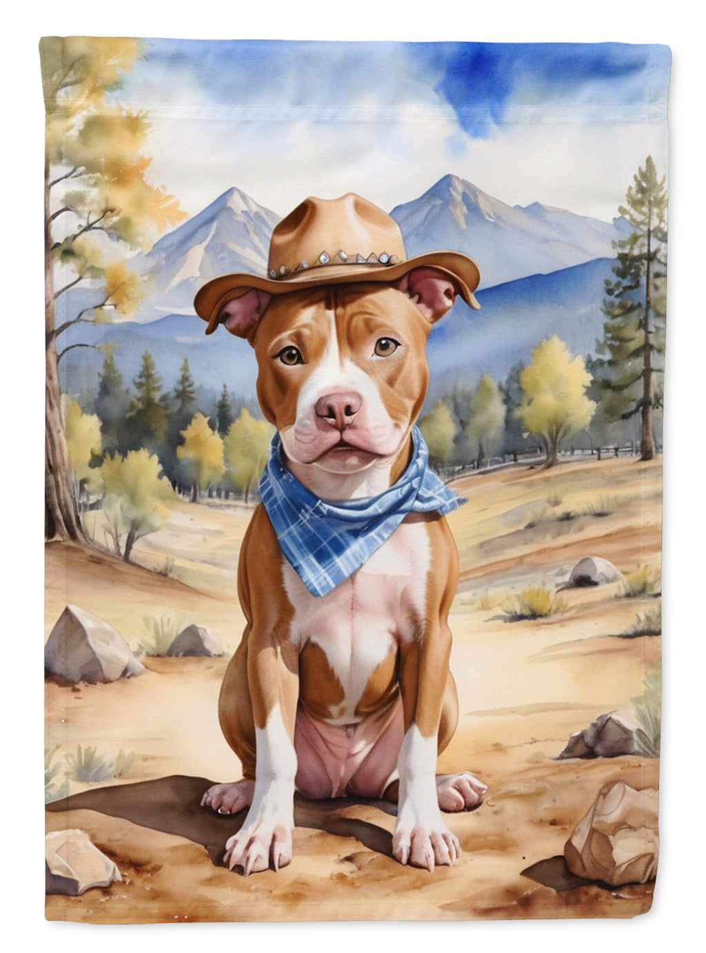 Pit Bull Terrier Cowboy Welcome House Flag 28x40 Porch Sleeve Pole Decorative Outside Yard Banner Artwork Wall Hanging, Polyester