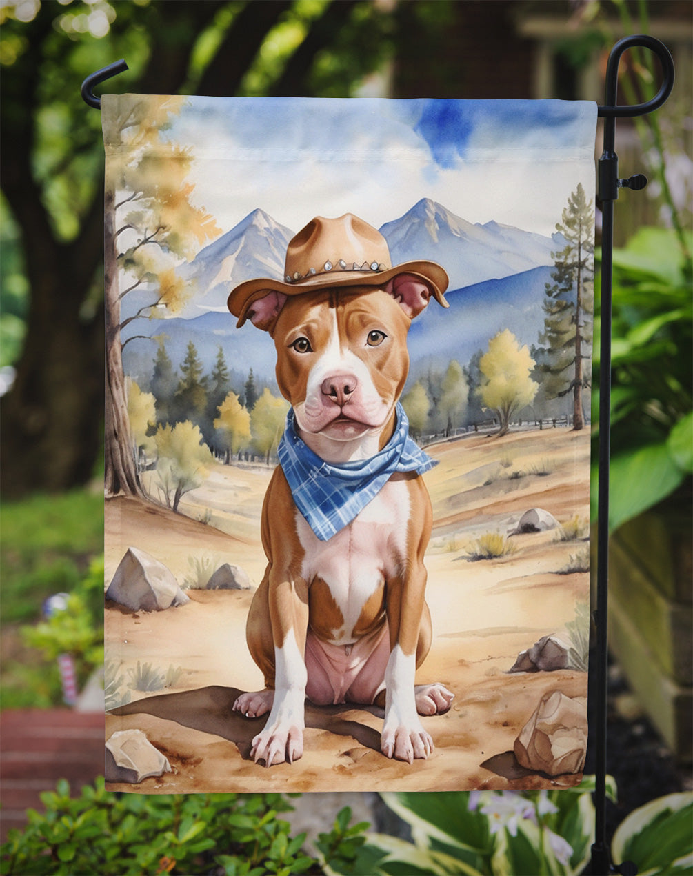 Pit Bull Terrier Cowboy Welcome Garden Flag Mailbox Decorative Yard Banner Outside Patio Artwork for Flower Beds, Garden Size, Multicolor