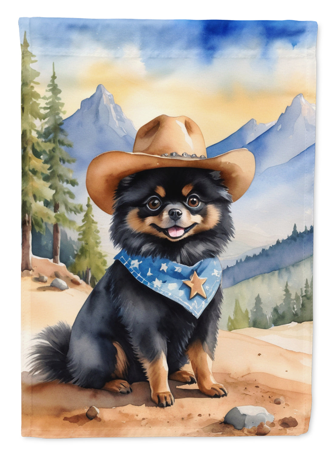 Pomeranian Cowboy Welcome House Flag 28x40 Porch Sleeve Pole Decorative Outside Yard Banner Artwork Wall Hanging, Polyester