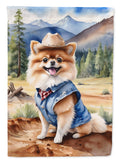 Pomeranian Cowboy Welcome House Flag 28x40 Porch Sleeve Pole Decorative Outside Yard Banner Artwork Wall Hanging, Polyester
