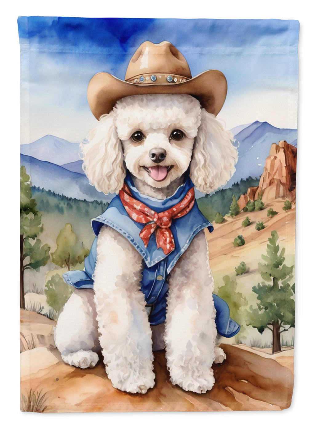 Poodle Cowboy Welcome House Flag 28x40 Porch Sleeve Pole Decorative Outside Yard Banner Artwork Wall Hanging, Polyester
