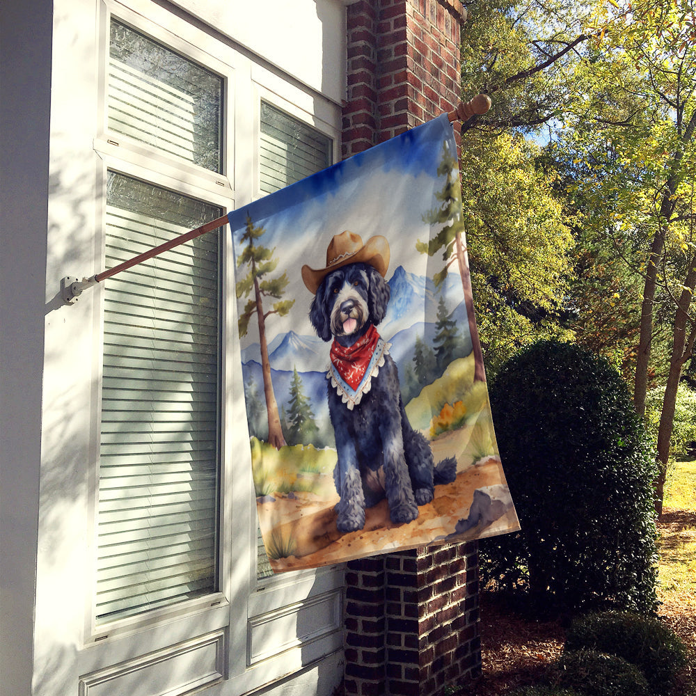Portuguese Water Dog Cowboy Welcome House Flag 28x40 Porch Sleeve Pole Decorative Outside Yard Banner Artwork Wall Hanging, Polyester