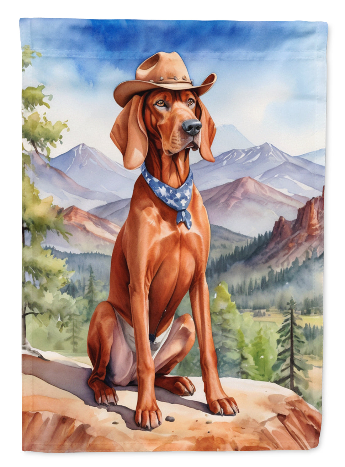 Redbone Coonhound Cowboy Welcome House Flag 28x40 Porch Sleeve Pole Decorative Outside Yard Banner Artwork Wall Hanging, Polyester