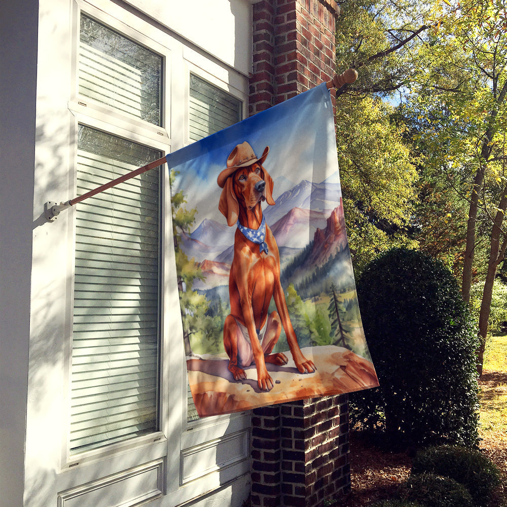 Redbone Coonhound Cowboy Welcome House Flag 28x40 Porch Sleeve Pole Decorative Outside Yard Banner Artwork Wall Hanging, Polyester