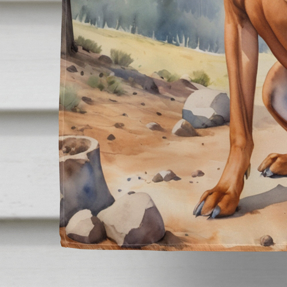 Rhodesian Ridgeback Cowboy Welcome House Flag 28x40 Porch Sleeve Pole Decorative Outside Yard Banner Artwork Wall Hanging, Polyester