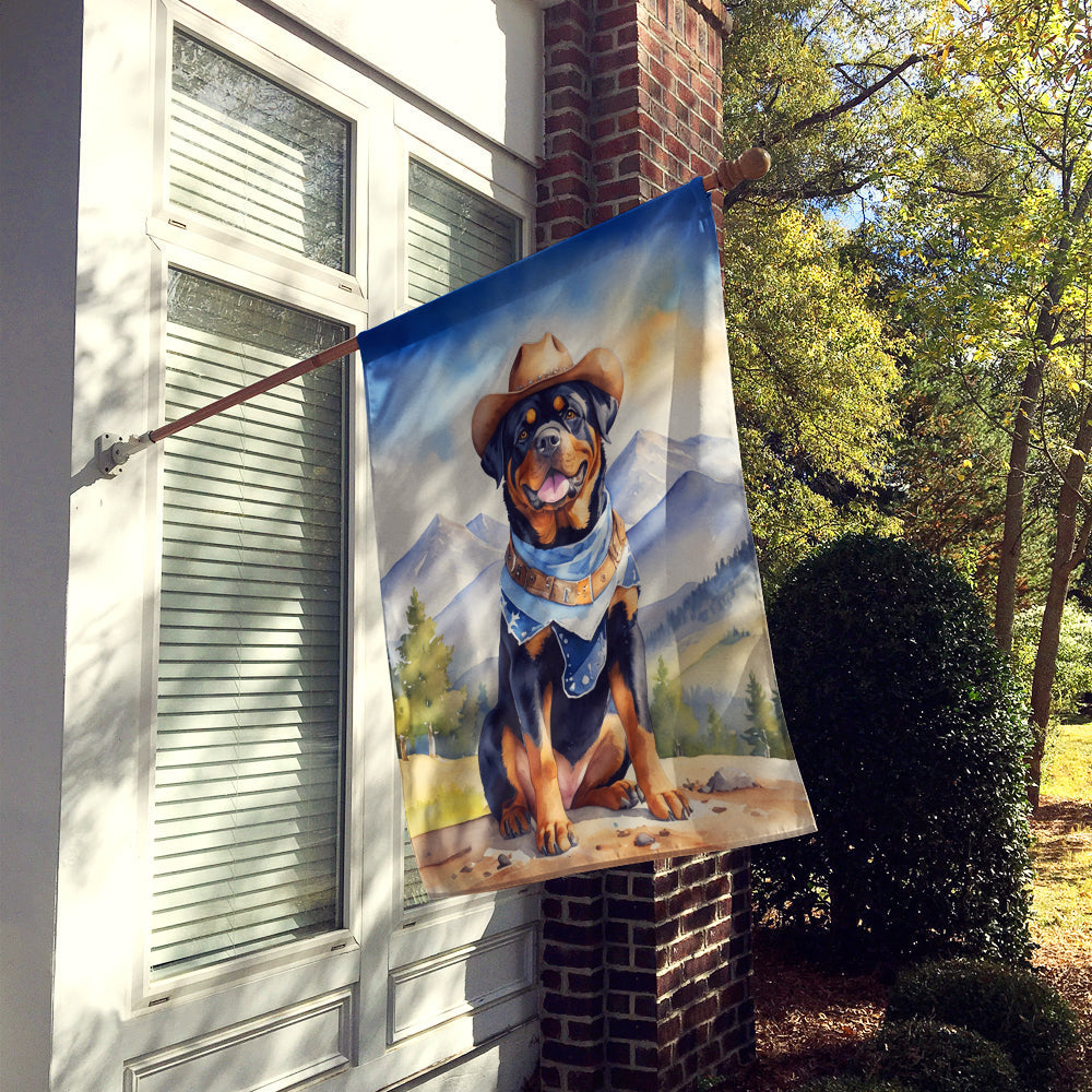 Rottweiler Cowboy Welcome House Flag 28x40 Porch Sleeve Pole Decorative Outside Yard Banner Artwork Wall Hanging, Polyester