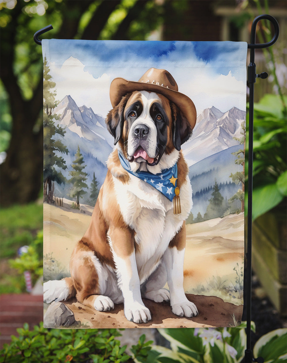 Saint Bernard Cowboy Welcome Garden Flag Mailbox Decorative Yard Banner Outside Patio Artwork for Flower Beds, Garden Size, Multicolor