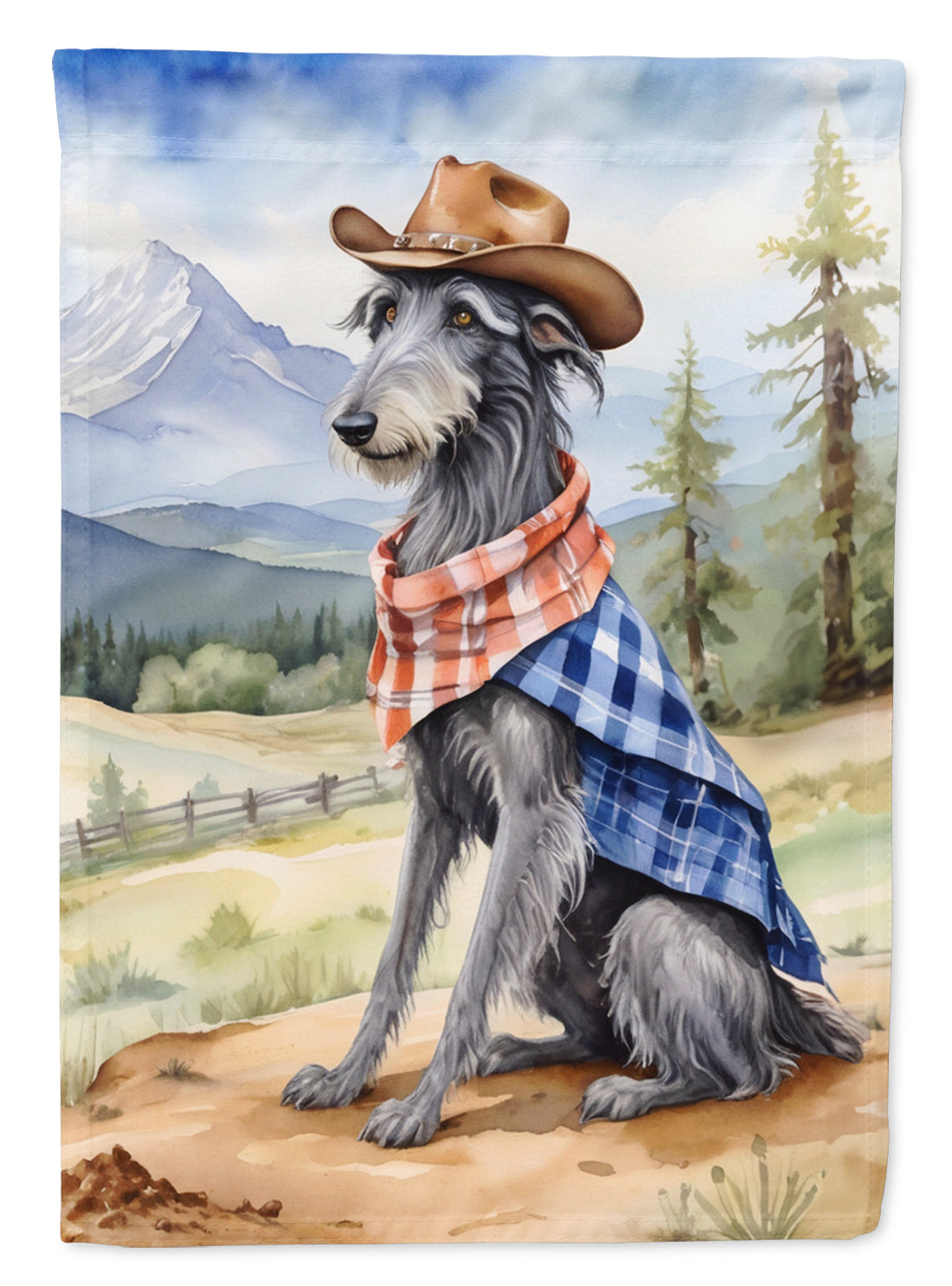 Scottish Deerhound Cowboy Welcome House Flag 28x40 Porch Sleeve Pole Decorative Outside Yard Banner Artwork Wall Hanging, Polyester