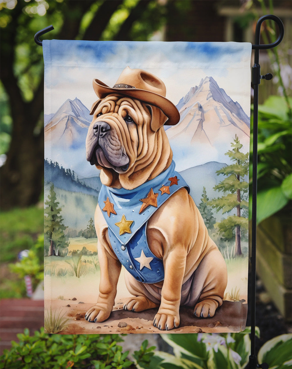 Shar Pei Cowboy Welcome Garden Flag Mailbox Decorative Yard Banner Outside Patio Artwork for Flower Beds, Garden Size, Multicolor
