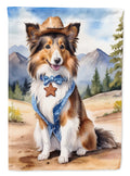 Sheltie Cowboy Welcome House Flag 28x40 Porch Sleeve Pole Decorative Outside Yard Banner Artwork Wall Hanging, Polyester