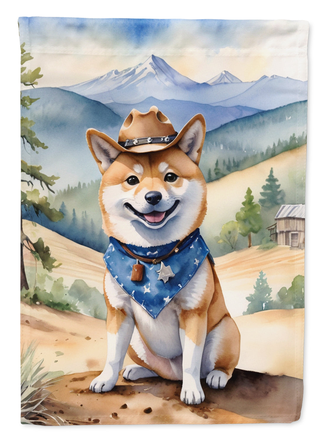 Shiba Inu Cowboy Welcome House Flag 28x40 Porch Sleeve Pole Decorative Outside Yard Banner Artwork Wall Hanging, Polyester