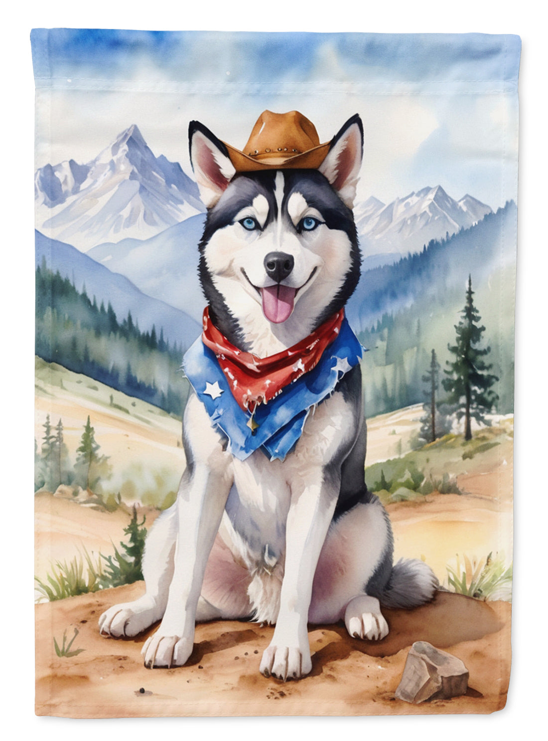 Siberian Husky Cowboy Welcome House Flag 28x40 Porch Sleeve Pole Decorative Outside Yard Banner Artwork Wall Hanging, Polyester