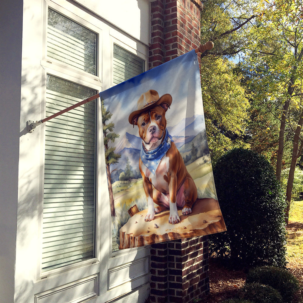 Staffordshire Bull Terrier Cowboy Welcome House Flag 28x40 Porch Sleeve Pole Decorative Outside Yard Banner Artwork Wall Hanging, Polyester