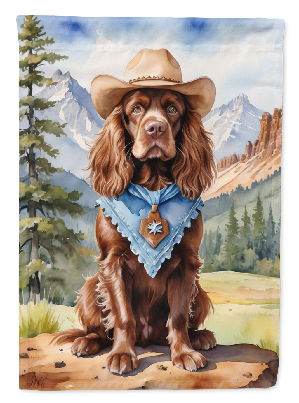 Sussex Spaniel Cowboy Welcome House Flag 28x40 Porch Sleeve Pole Decorative Outside Yard Banner Artwork Wall Hanging, Polyester