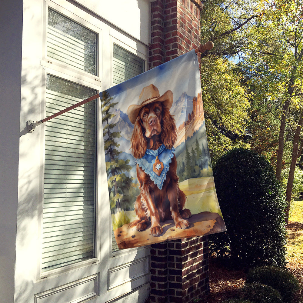 Sussex Spaniel Cowboy Welcome House Flag 28x40 Porch Sleeve Pole Decorative Outside Yard Banner Artwork Wall Hanging, Polyester
