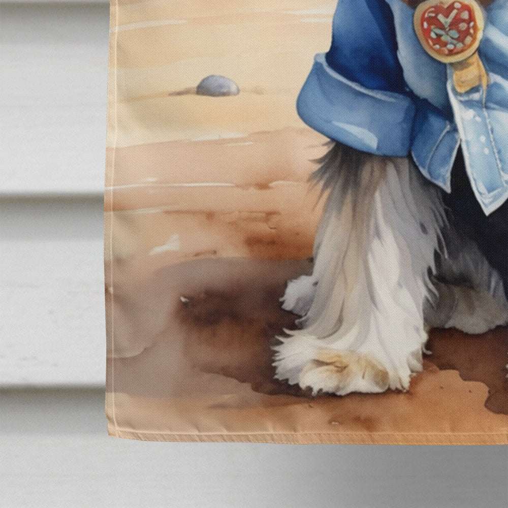 Tibetan Terrier Cowboy Welcome House Flag 28x40 Porch Sleeve Pole Decorative Outside Yard Banner Artwork Wall Hanging, Polyester