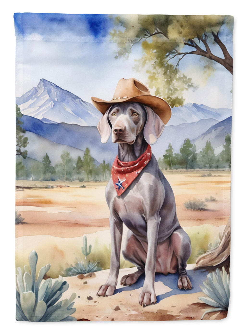 Weimaraner Cowboy Welcome House Flag 28x40 Porch Sleeve Pole Decorative Outside Yard Banner Artwork Wall Hanging, Polyester