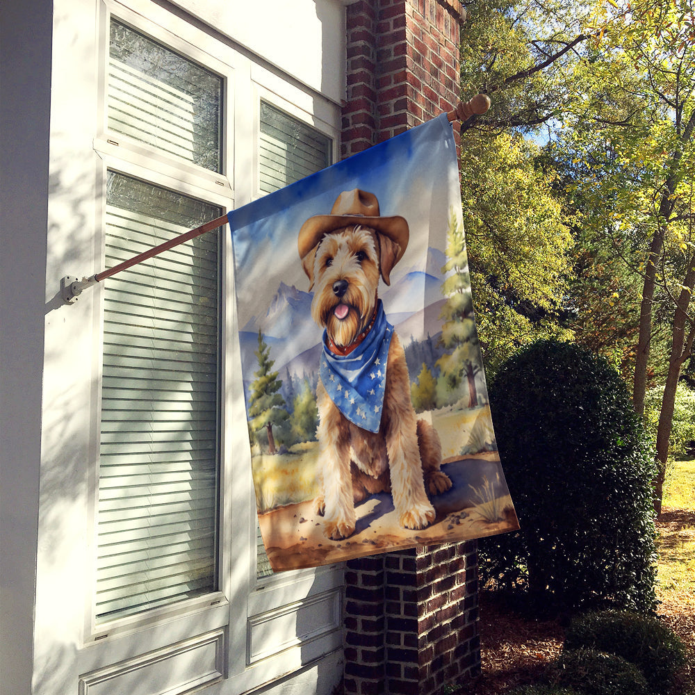 Wheaten Terrier Cowboy Welcome House Flag 28x40 Porch Sleeve Pole Decorative Outside Yard Banner Artwork Wall Hanging, Polyester