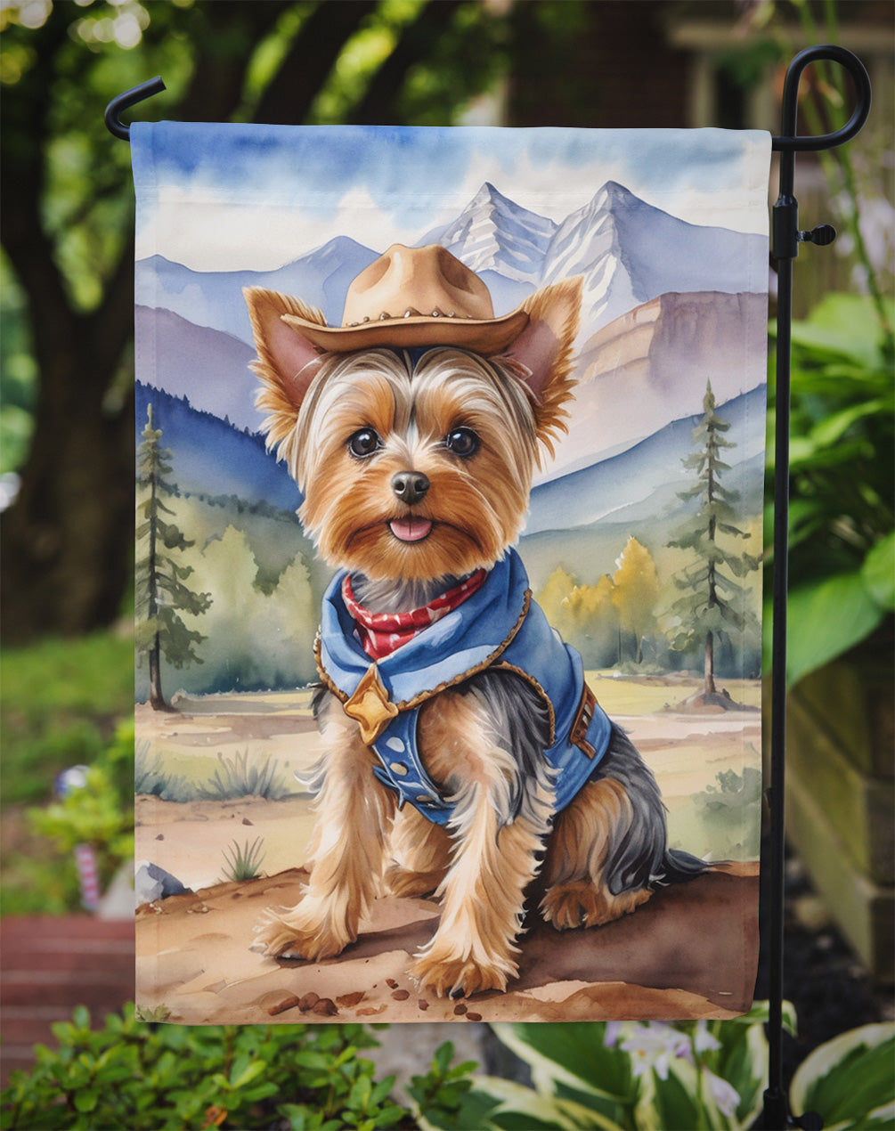 Yorkshire Terrier Yorkie Cowboy Welcome Garden Flag Mailbox Decorative Yard Banner Outside Patio Artwork for Flower Beds, Garden Size, Multicolor