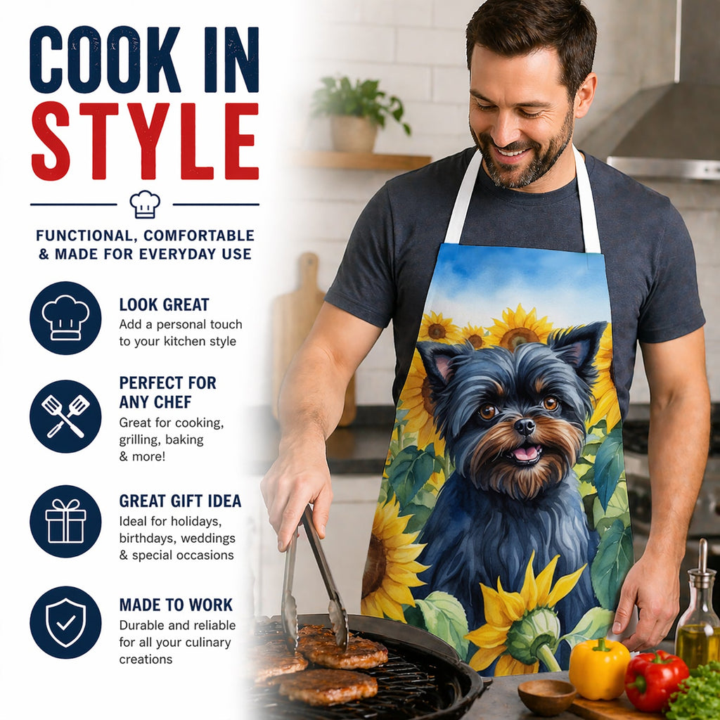 Affenpinscher in Sunflowers Apron Cooking Kitchen Server Baking Crafts Gardening for Adult Women Men, Unisex, Large, Multicolor
