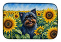 Affenpinscher in Sunflowers Dish Drying Mat Absorbent Dish Drying Mat Pad for Kitchen Counter Dish Drainer Mat for Countertop, 14 x 21", Multicolor