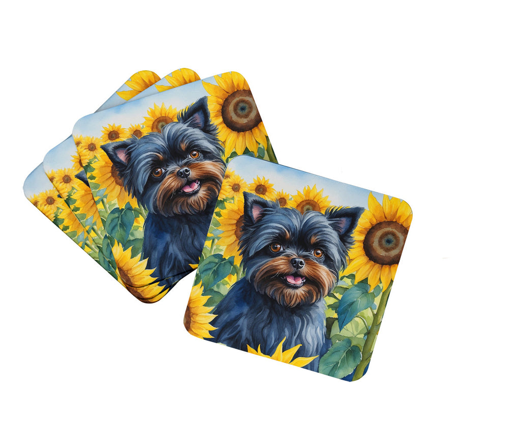 Affenpinscher in Sunflowers Foam Coasters Set of 4 Cup Coasters for Indoor Outdoor, Tabletop Protection, Anti Slip, Mouse pad Material