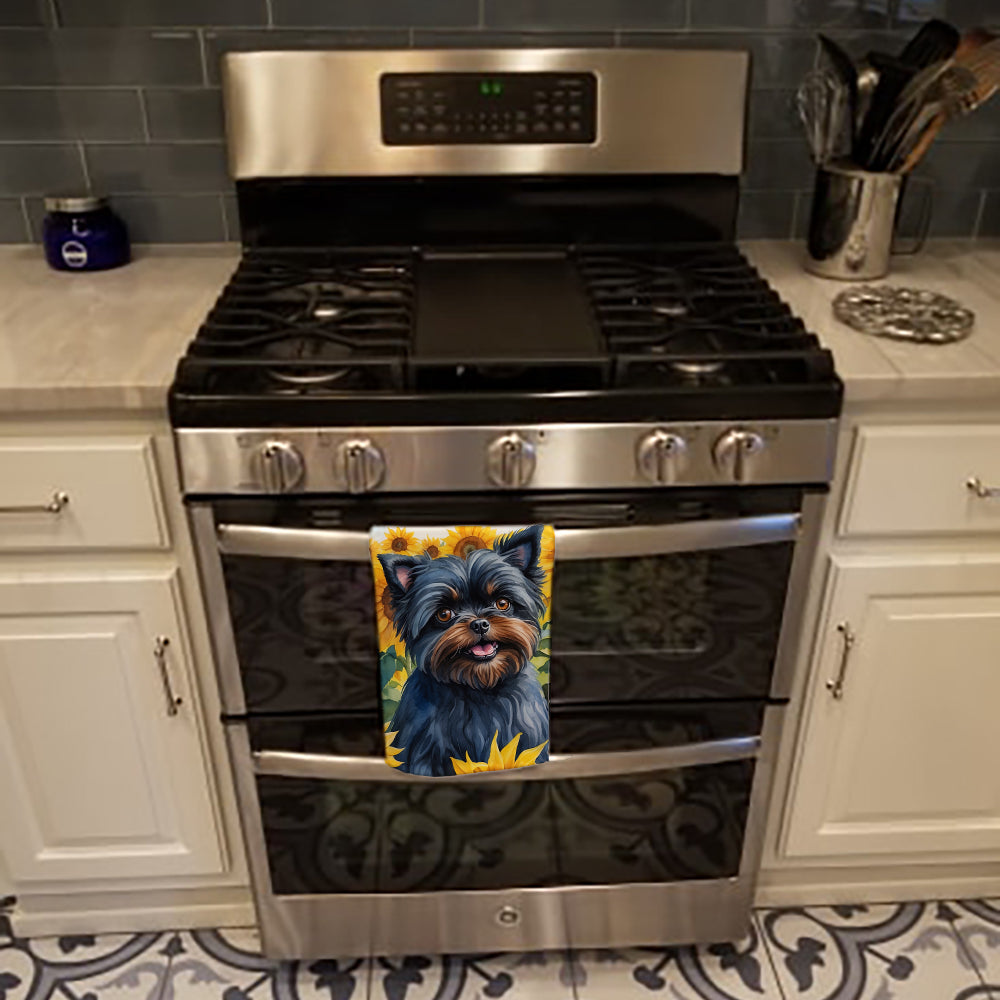 Affenpinscher in Sunflowers Kitchen Towel Velour Plush Front and Cotton Loop Back Machine Washable