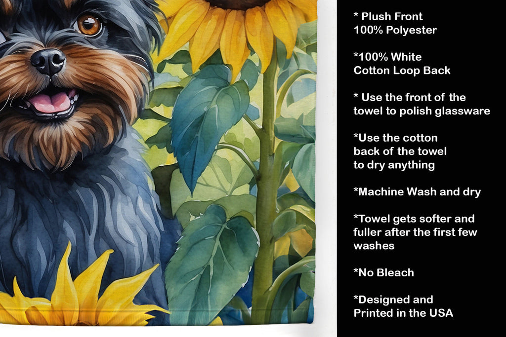 Affenpinscher in Sunflowers Kitchen Towel Velour Plush Front and Cotton Loop Back Machine Washable