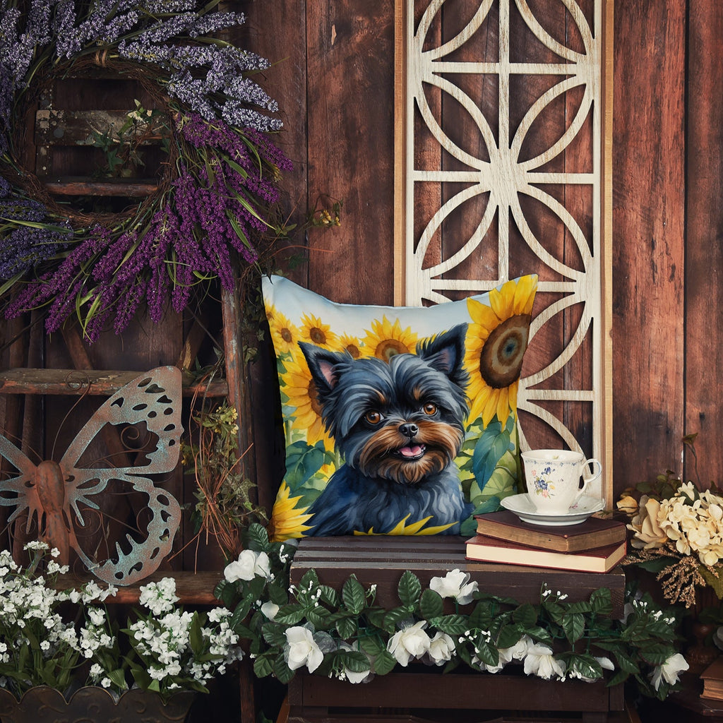 Affenpinscher in Sunflowers Decorative Throw Pillow 18x18 Indoor Outdoor Accent Cushion, Fabric Cover with Insert for Sofa, Bed, Porch & Living Room