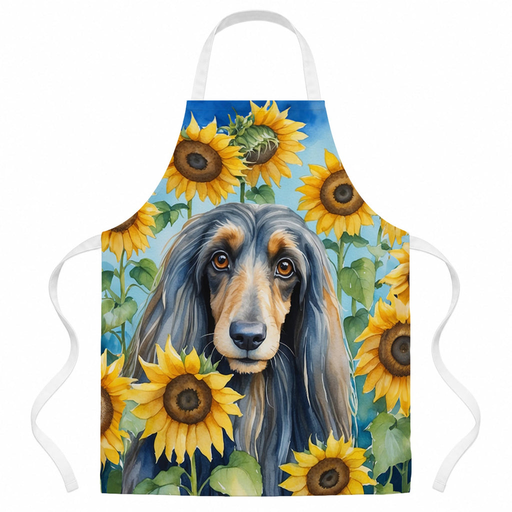 Afghan Hound in Sunflowers Apron Cooking Kitchen Server Baking Crafts Gardening for Adult Women Men, Unisex, Large, Multicolor