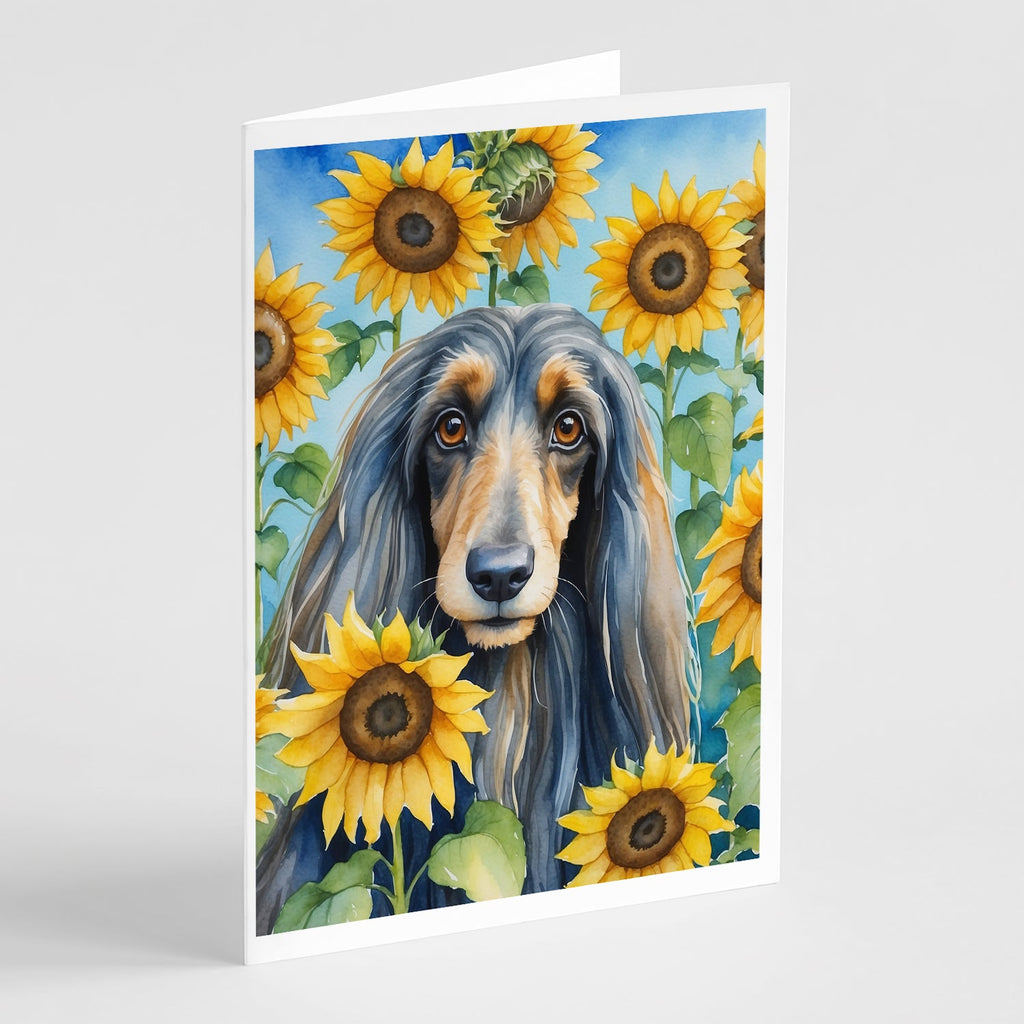 Afghan Hound in Sunflowers Greeting Cards Pack of 8 Blank Cards with Envelopes Whimsical A7 Size 5x7