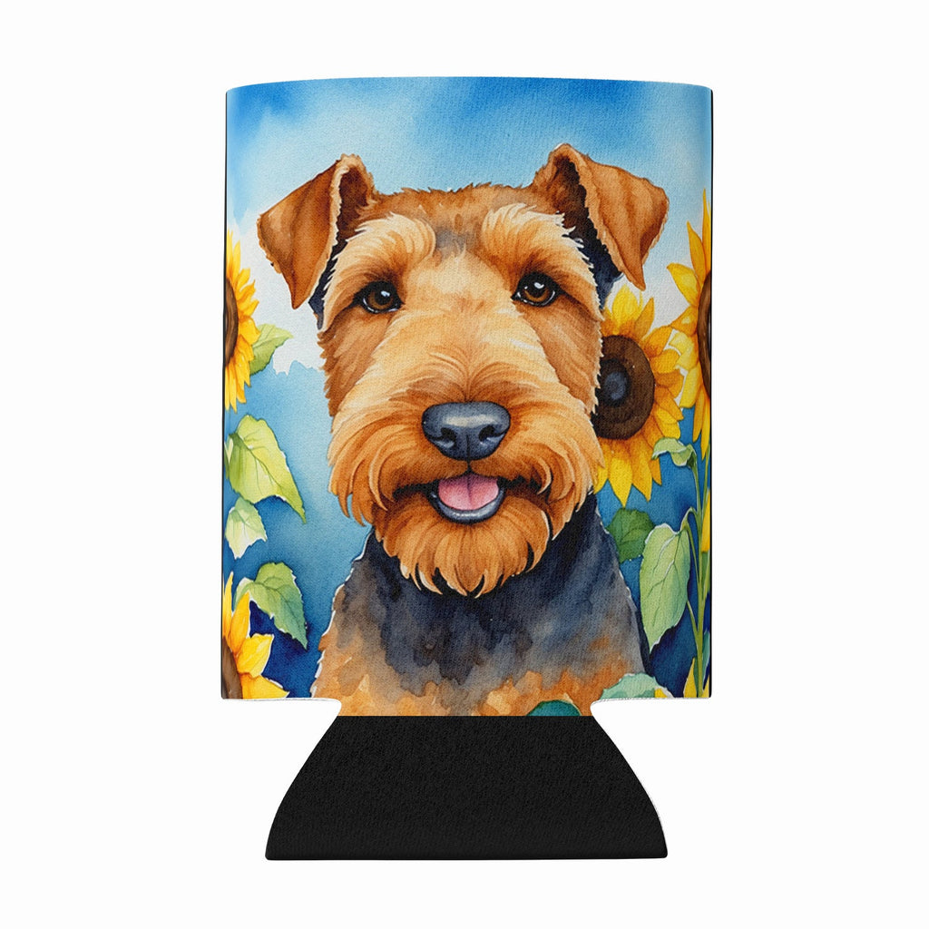 Airedale Terrier in Sunflowers Can or Bottle Hugger Cooler Sleeve for Standard 12 oz Cans, Insulated Foam Beer & Soda Can Hugger Reusable