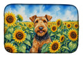 Airedale Terrier in Sunflowers Dish Drying Mat Absorbent Dish Drying Mat Pad for Kitchen Counter Dish Drainer Mat for Countertop, 14 x 21", Multicolor
