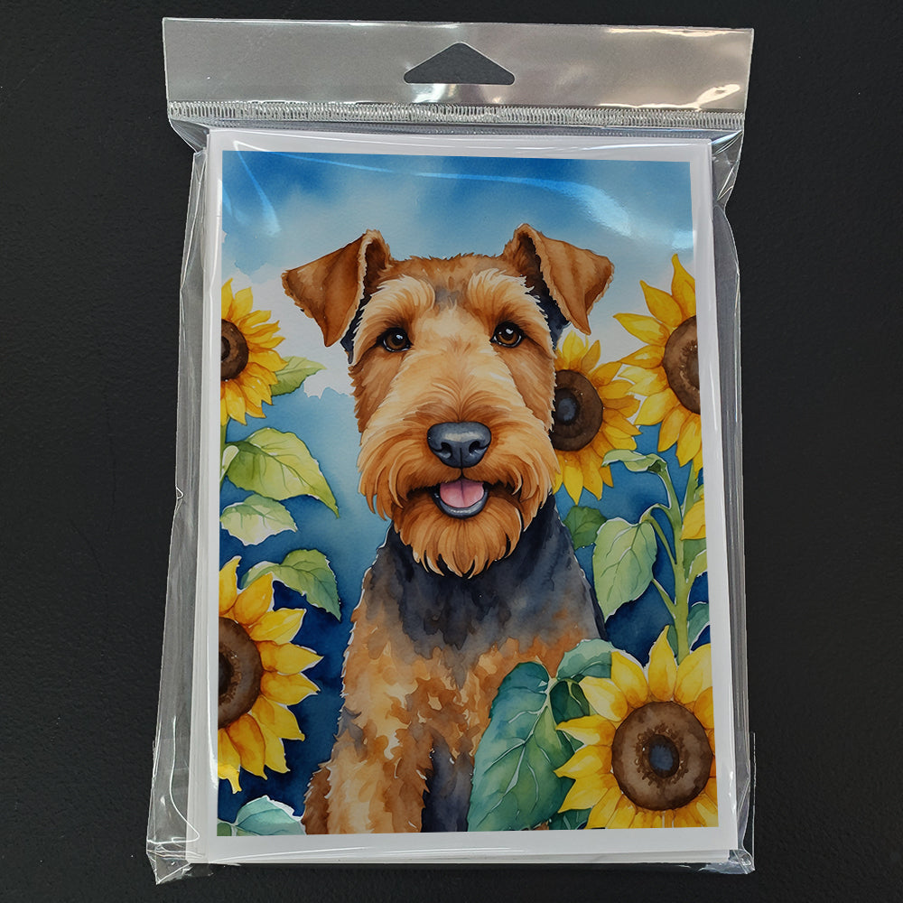 Airedale Terrier in Sunflowers Greeting Cards Pack of 8 Blank Cards with Envelopes Whimsical A7 Size 5x7