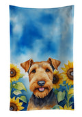Airedale Terrier in Sunflowers Kitchen Towel Velour Plush Front and Cotton Loop Back Machine Washable