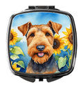 Airedale Terrier in Sunflowers Compact Mirror Decorative Travel Makeup Mirror for Women Girls Gifts Pocket Makeup Mirror Folding Handheld