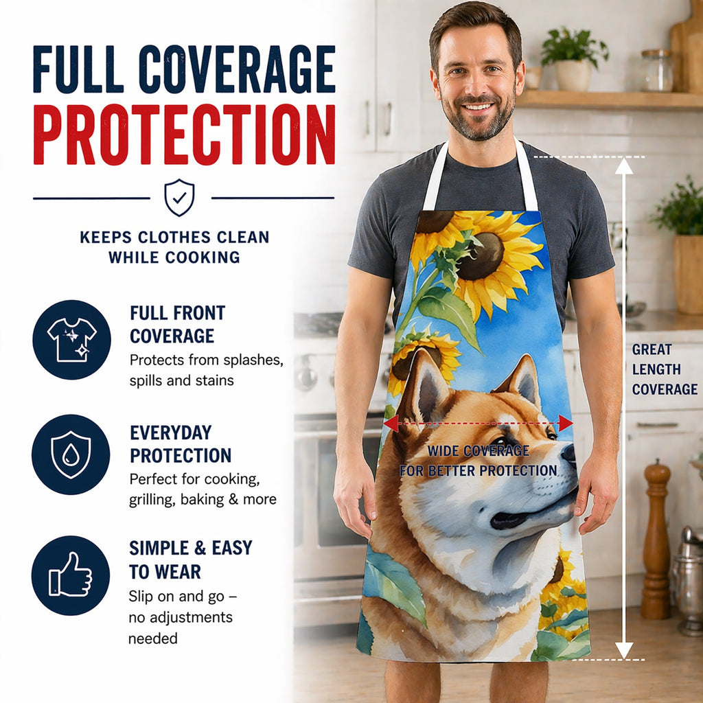 Akita in Sunflowers Apron Cooking Kitchen Server Baking Crafts Gardening for Adult Women Men, Unisex, Large, Multicolor