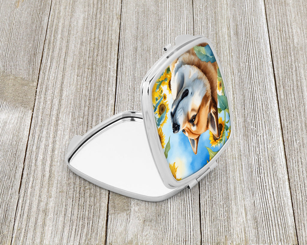 Akita in Sunflowers Compact Mirror Decorative Travel Makeup Mirror for Women Girls Gifts Pocket Makeup Mirror Folding Handheld