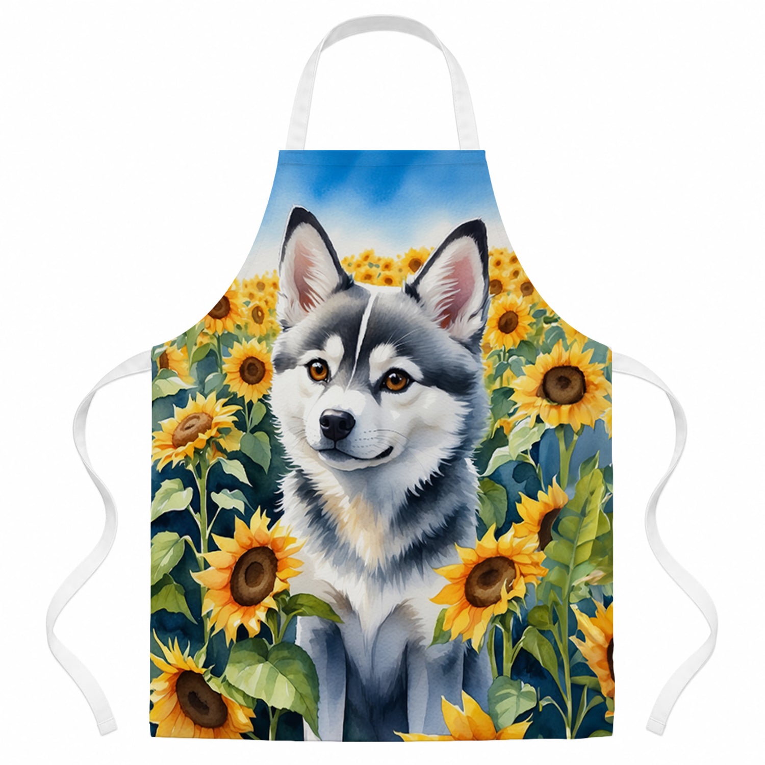 Alaskan Klee Kai in Sunflowers Apron Cooking Kitchen Server Baking Crafts Gardening for Adult Women Men, Unisex, Large, Multicolor
