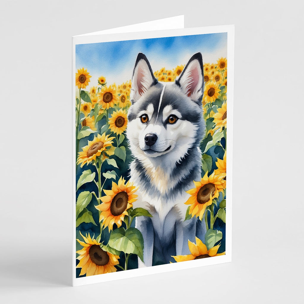 Alaskan Klee Kai in Sunflowers Greeting Cards Pack of 8 Blank Cards with Envelopes Whimsical A7 Size 5x7